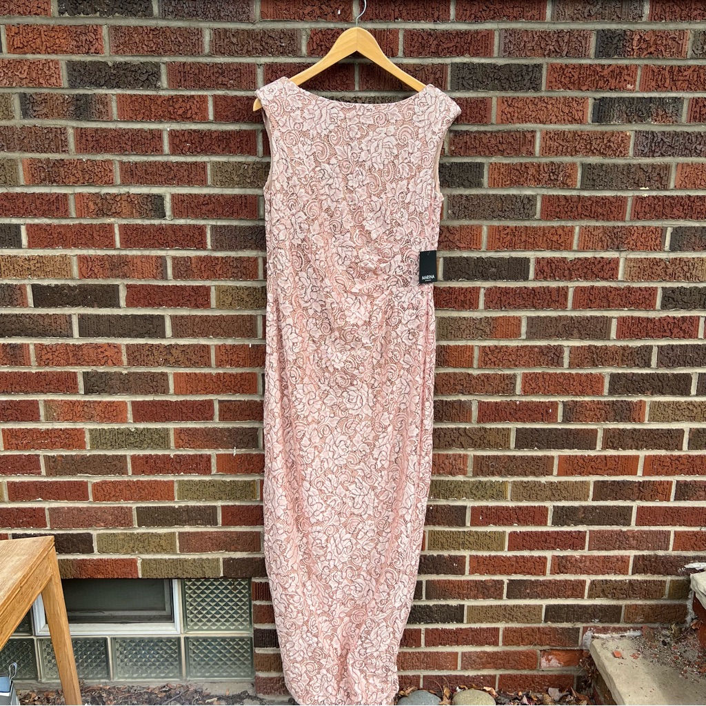 Marina Dress Dusty Pink Sequin Floral Lace Ruched Side Sleeveless Maxi Dress